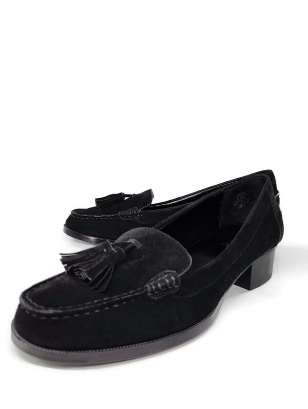 Lauren Ralph Lauren Pomona Black Suede Moc-Toe Slip-On Tassel Penny Loafers